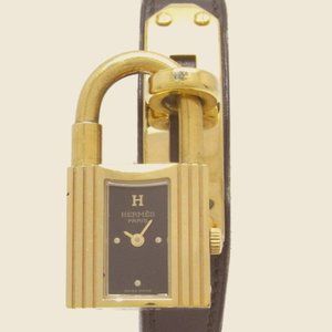 HERMES Kelly Watch 18kt Gold Plated Crocodile Band